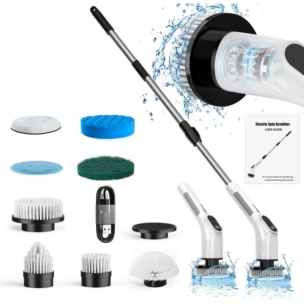 NYRWANA 9 in 1 Multifunction Electric Spin Scrubber Ipx7 Cordless Automatic Cleaning Brush Supplies for Bathroom with Long Handle Dish Wash Kitchen Car Window Corner Tiles Tough Stains