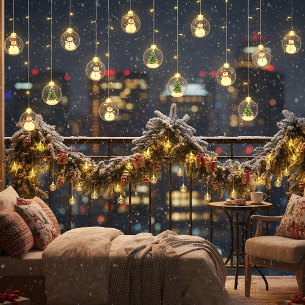 NYRWANA LED String Lights | Christmas Wishing Ball Lights | Colorful Snowman & Christmas Tree Fairy Wire Lights for Window, Wall, and Indoor Holiday Decoration