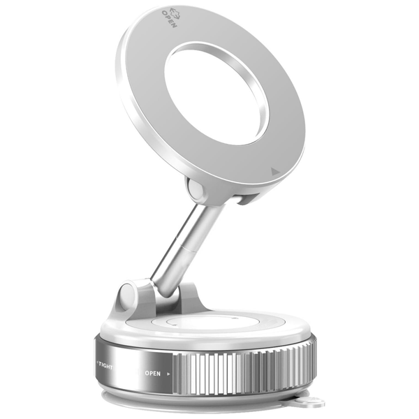 NYRWANA Vacuum Suction Magnetic Phone Holder | Universal Car Mount with Mechanical Knob | No Charging Needed | Strong N55 Magnets | Windshield & Dashboard Use for All Smartphones (White)
