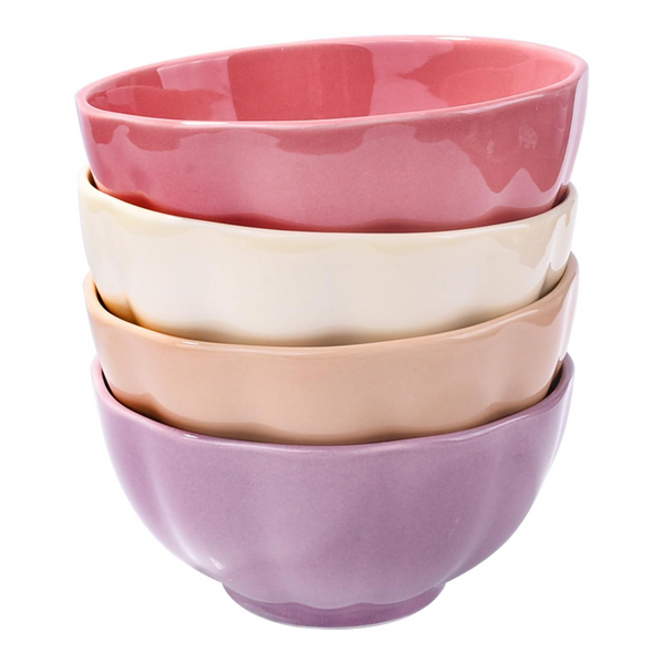 NYRWANA Set of 4 Ceramic Snack Bowls (310ml) | Multicolor Bowls for Rice, Dal, Fruits, Salad & Desserts | Dishwasher & Microwave Safe | Elegant Daily Use & Gift Set