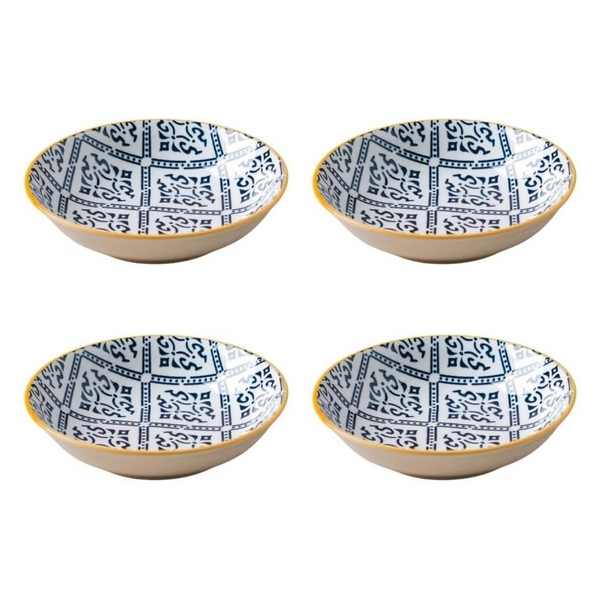 NYRWANA Set of 4 Ceramic Snack Plates (5.5 Inch) | White & Black Mandala Pattern | Ideal for Serving Dahi Bhalla, Chaat, Snacks, Halwa & Desserts | Elegant Round Side Plates