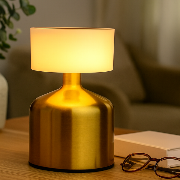 NYRWANA Rechargeable LED Table Lamp | 2000mAh Battery | Stepless Dimming Touch Control | 3 Color Modes | Metal Body | Night Light for Bedroom, Office, Home Decor & Travel (Gold)