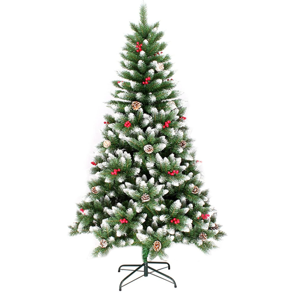 NYRWANA Premium Snow Flocked Artificial Christmas Tree with Pine Cones & Red Berries | Lush PVC Pine Xmas Tree with Foldable Metal Stand | Easy Assembly, Realistic Look, Home & Outdoor Holiday Decoration