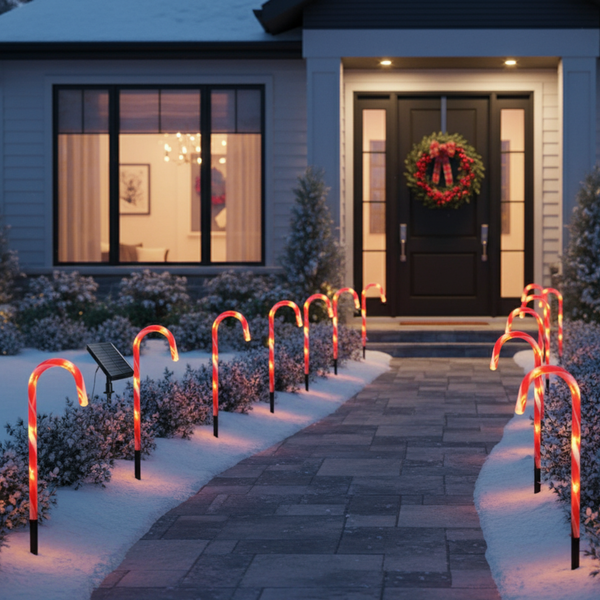 NYRWANA Solar Christmas Candy Cane Lights | Outdoor Solar Pathway Lights Weatherproof LED Stakes | Festive Candy Cane Yard & Garden Decorations with Lighting Modes for Christmas Party, Lawn, and Patio Decor