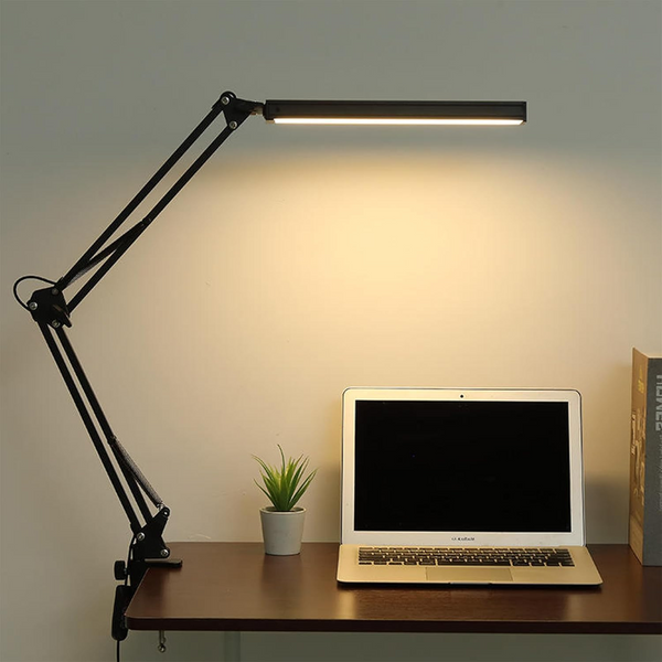 NYRWANA LED Architect Desk Lamp with Clamp | Swing Arm Metal Task Lamps | 3 Color Modes, 10-Level Dimmer, Eye-Care Light with Memory Function | Adjustable Swing Arm, Office & Craft Table Lamp