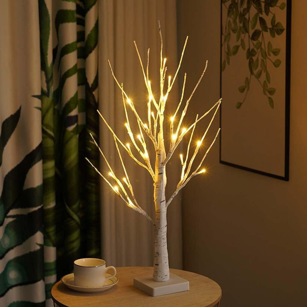 NYRWANA 24 LED Birch Tree Light | Battery Operated Tabletop Bonsai Tree Lamp with Warm White Glow | Adjustable Artificial Branches for Home Décor, Wedding, Festival, Easter & Christmas Decoration
