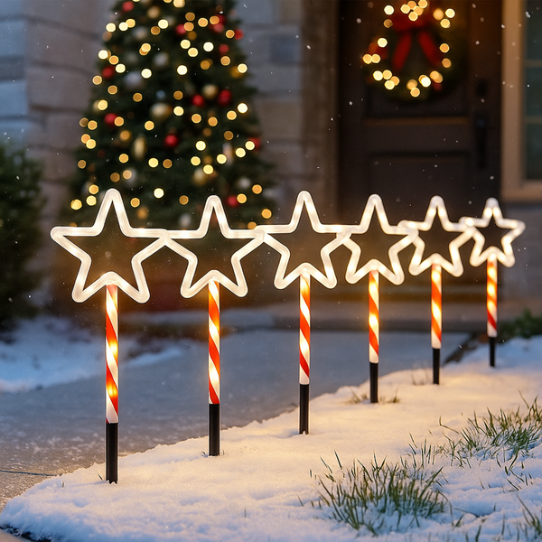 NYRWANA Solar Christmas Pathway Lights Outdoor Decorations | Star LED Garden Stake Lights | Weatherproof Solar Xmas Landscape Lights for Patio, Yard, Lawn, Walkway & Holiday Outdoor Décor