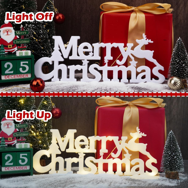 NYRWANA Merry Christmas Sign Light | LED Lighted Merry Christmas Hanging Sign for Wall, Door, Window, Tree & Home | Battery Operated Christmas Decoration for Indoor & Outdoor Holiday Décor