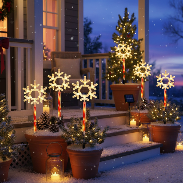 NYRWANA Solar Christmas Pathway Lights Outdoor Decorations | Snowflake LED Garden Stake Lights | Weatherproof Solar Xmas Landscape Lights for Patio, Yard, Lawn, Walkway & Holiday Outdoor Décor