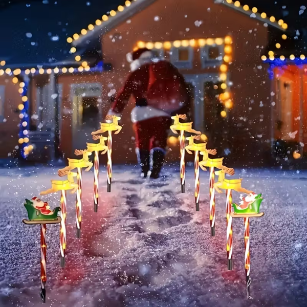 NYRWANA Solar Christmas Pathway Lights Outdoor Decorations | Santa Claus & Reindeer LED Garden Stake Lights | Weatherproof Solar Xmas Lights for Yard, Patio, Lawn, Walkway, and Holiday Landscape Decor