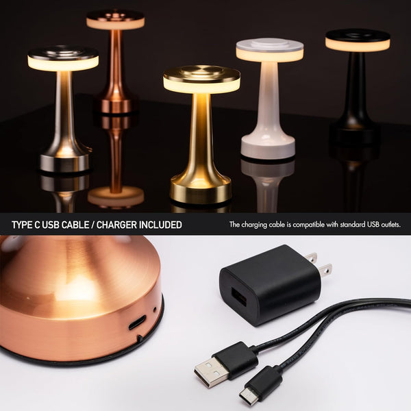 Stepless Dimming Brightness Metal Desk Lamp, 3 Colour Touch Control Rechargeable Lamp