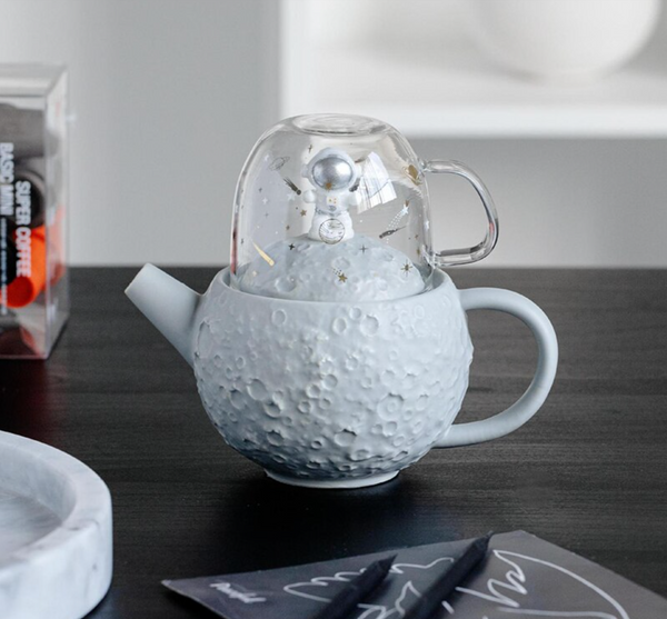 Astronaut Space Man Ceramic Kettle And Glass Cup Set