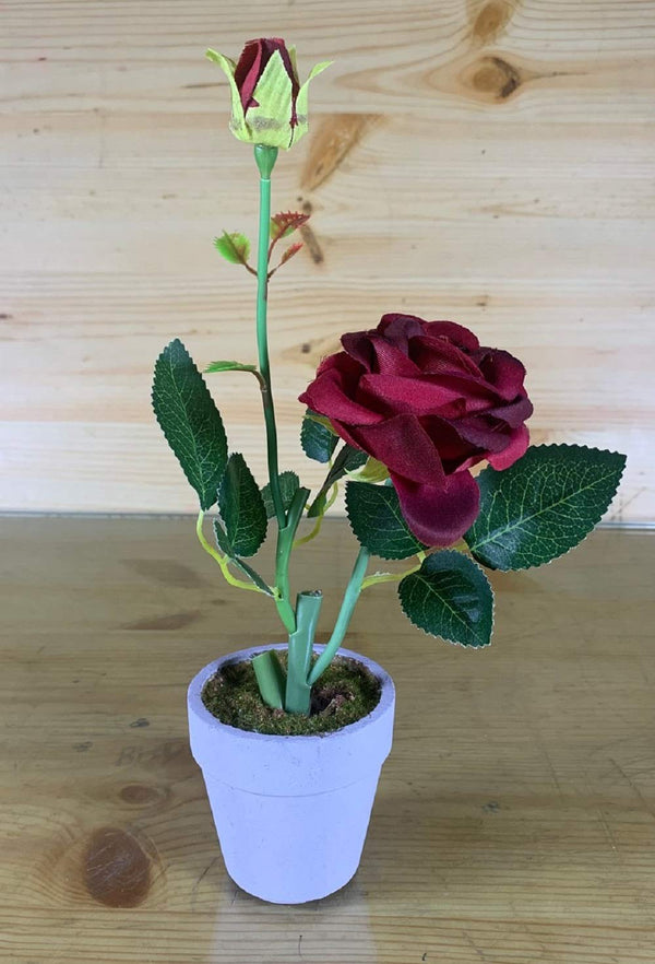 Rose Artificial Flower Plant with Vase Pot Set3  (Red Colour )