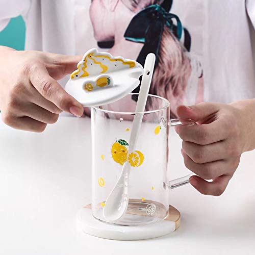 Ice Cream Glass Mug with Mobile Stand Ceramic Cute Lid & Spoon