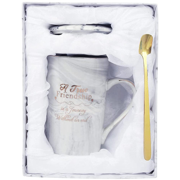 True Friendship is a Journey Without an End- Grey Marble Coffee Cup