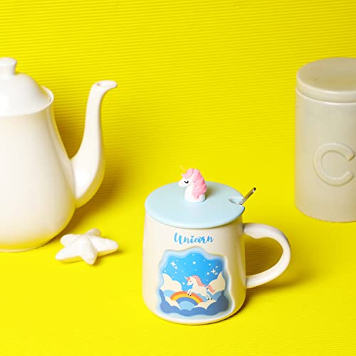 Unicorn Mug with 3D Unicorn lid & Spoon (Blue)