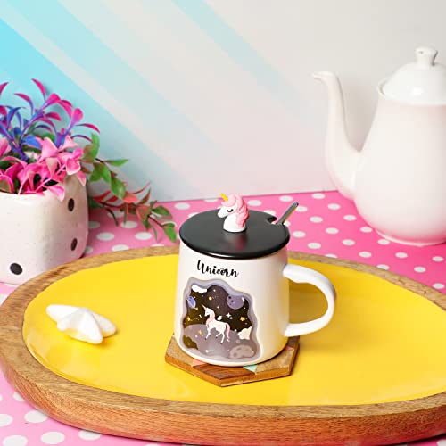 Unicorn Mug with 3D Unicorn lid & Spoon (Black)