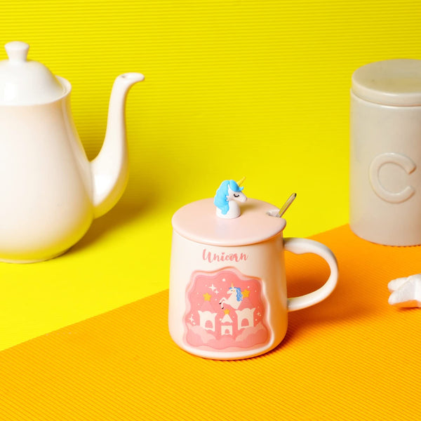 Unicorn Mug with 3D Unicorn lid & Spoon (Pink)